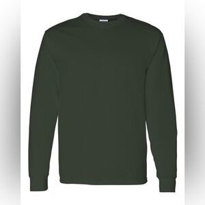 Sz L Gildan  Heavy Cotton Long Sleeve T-shirt forest green unisex round neck